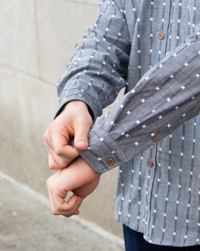 ToK Shirt, Long Sleeve Button-Up, Grey with White 'X' Stitching - Image 4