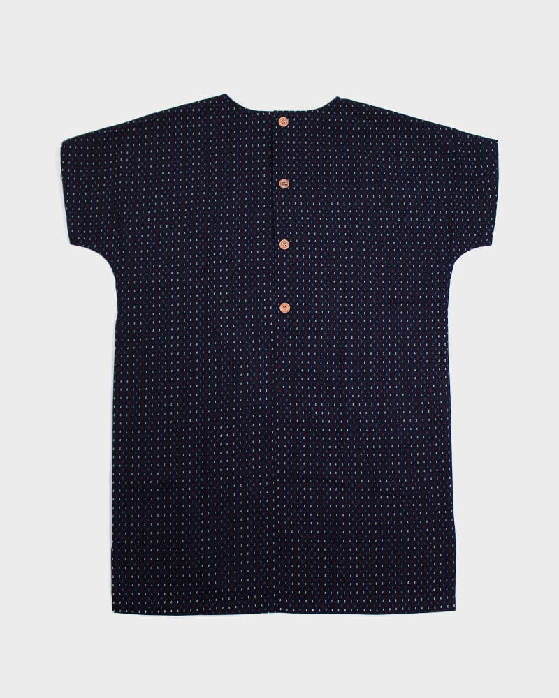 ToK Pocket Dress, Oversized, Indigo with Blue, Red, and White Dashes - Image 3